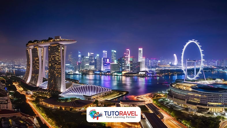 Skyline Singapura malam hari kota aman untuk mahasiswa internasional