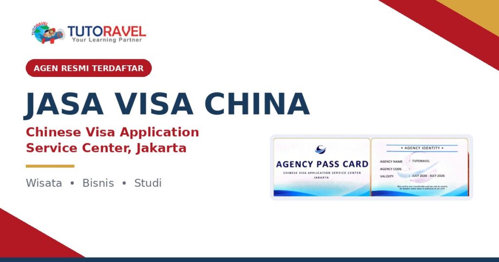 Tutoravel resmi terdaftar sebagai agen di Chinese Visa Application Service Center Jakarta, melayani pengurusan visa China untuk wisata, bisnis, dan studi.